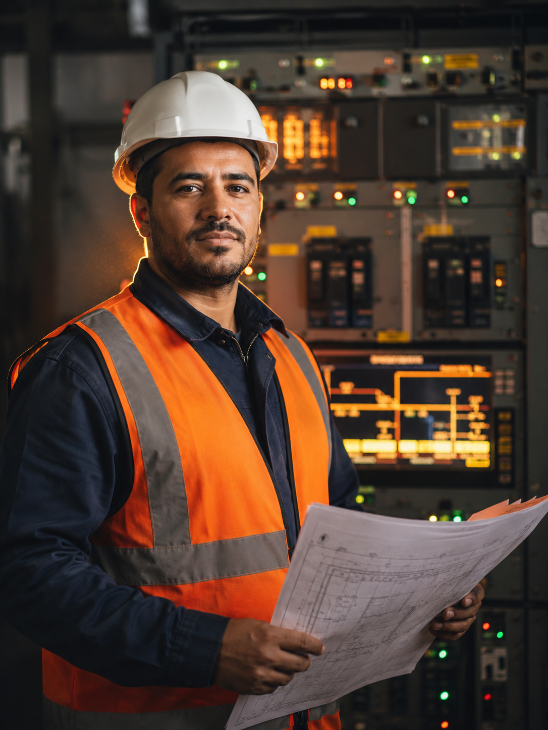 Ingénieur SLS devant panneau de contrôle